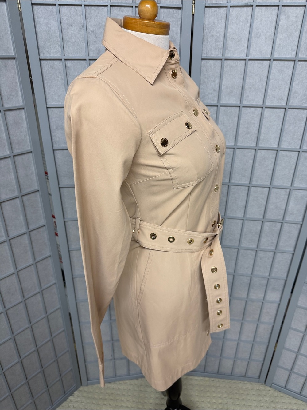 Michael Kors Neutral Beige Belted Shirt Mini Dress - Picture 5 of 13